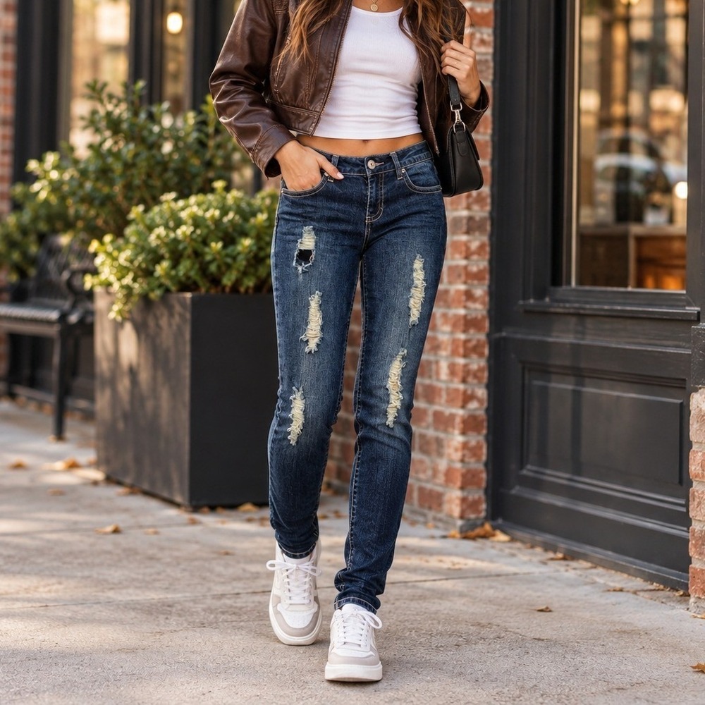 Mudd Distressed Skinny Jeans Dark Wash Low Rise Y2K Juniors Denim